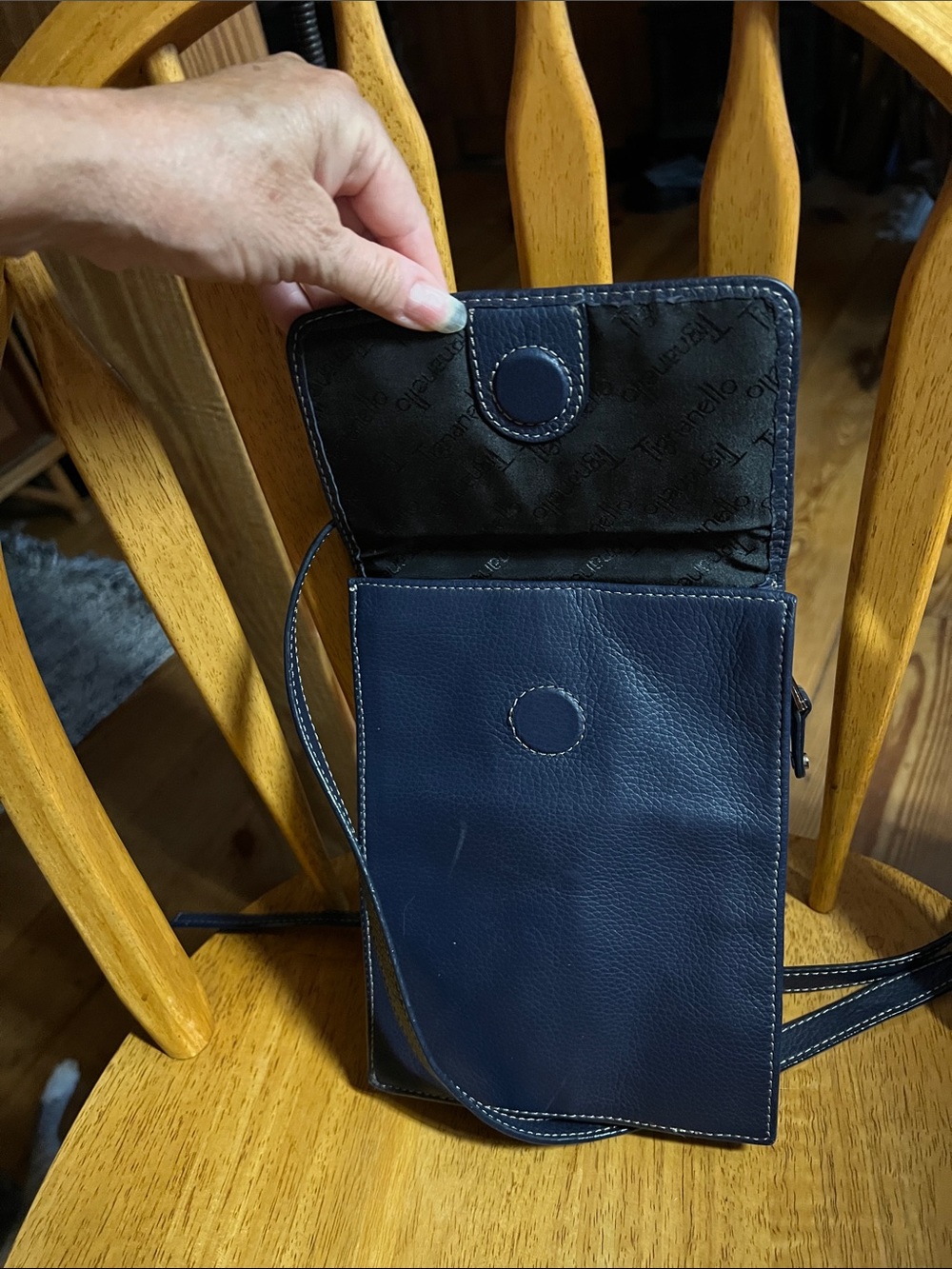 Tignanello Navy Blue Pebbled Leather Crossbody with Silver Plaque - Picture 4 of 9